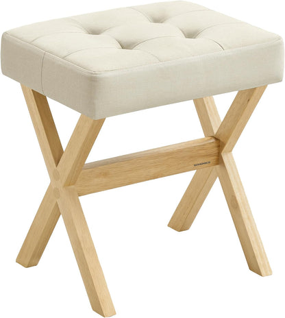 SONGMICS Makeup Stool, Padded Vanity Foot Rest, Solid Wood X Legs | 16.5 x 12.6 x 18.1 Inches, for Bedroom, Closet, Entryway, Summer Sand, MARY Collection ULSF006LF02