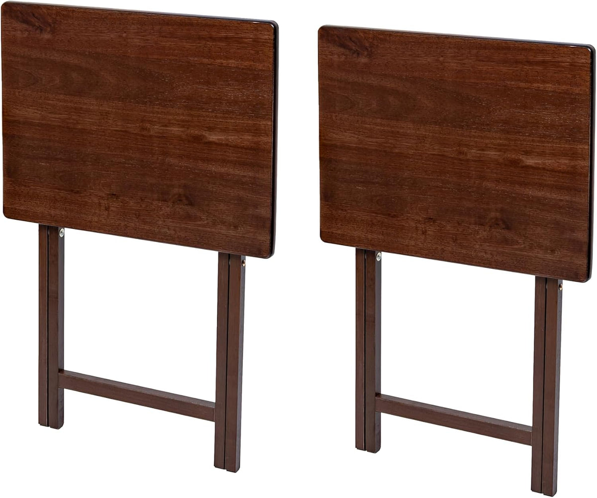 Modern Indoor Folding Tray Table Set of 2, Walnut Finish, Solid Rubberwood, 19 x 14.5 x 26 Inches, Lightweight & Easy to Move, Space-Saving Storage