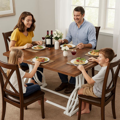 YITAHOME 70.3 Inch Modern Minimalist Dining Table for 6-8, Sturdy Wooden Table with Geometric White Metal Legs, for Dining Room, Kitchen, Conference Room