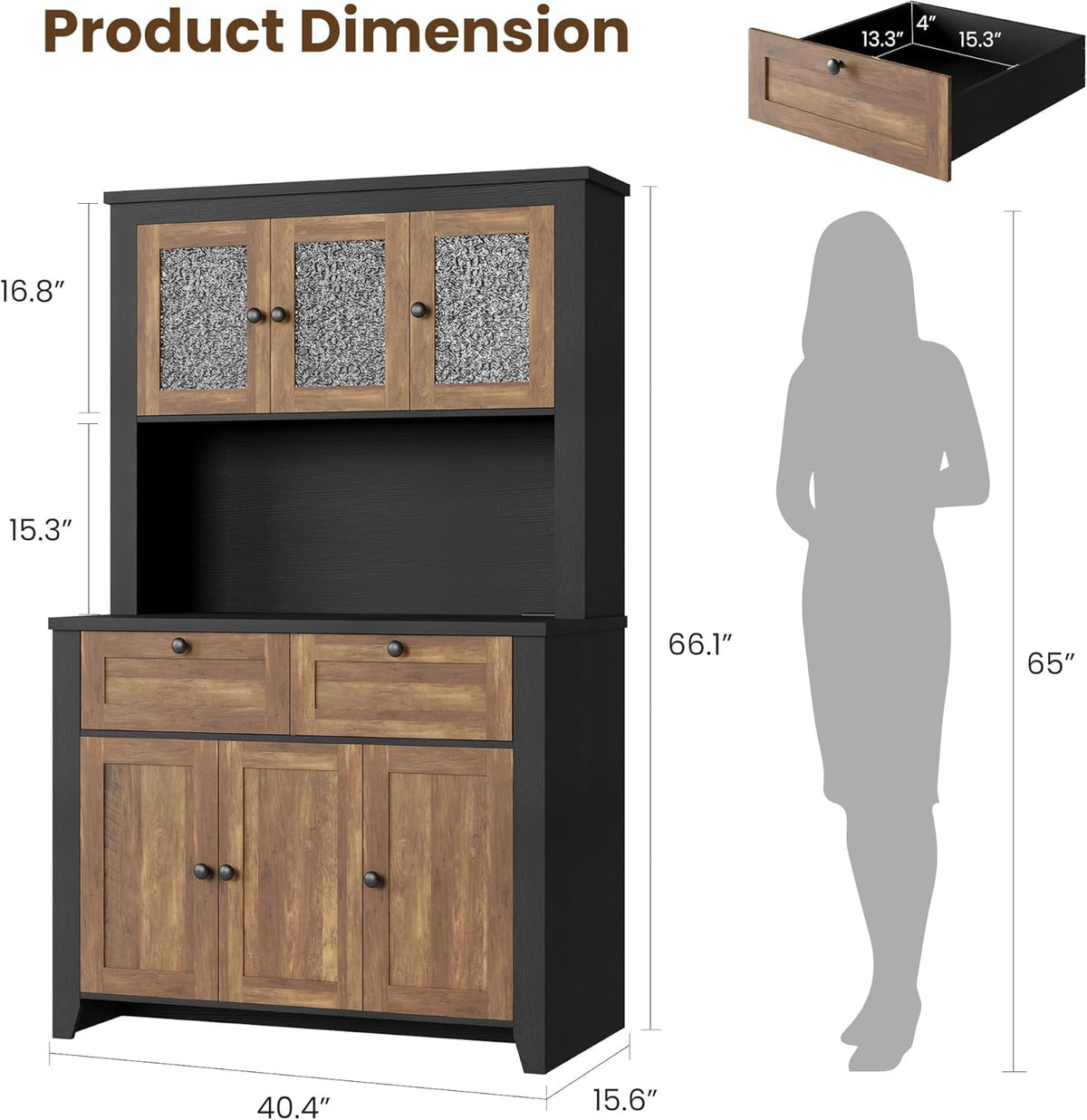 Garvee 66" Tall Pantry Cabinet with LED Lights & Charging Station, Kitchen Pantry Storage Cabinet Kitchen Hutch Coffee Bar with Adjustable Shelves for Dining Room, Living Room
