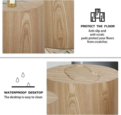 Wood Side Table Round Small Coffee Tables Nesting End Table Set of 2 for Living Room Bedroom Office, No Assembling (Oak/Walnut - Round)
