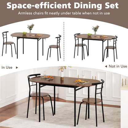 GOFLAME 3-Piece Drop Leaf Dining Table Set, Extendable Kitchen Breakfast Table with 2 Chairs, Space Saving Folding Dining Room Set for Home Kitchen, Apartment, Small Space, Rustic Brown