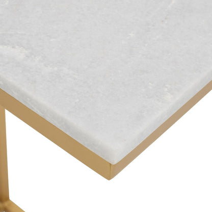 Jofran Aurora Marble Top C-Table Set of 2 with Iron Frame, Modern Accent Side Table for Living Room Bedroom, Gold