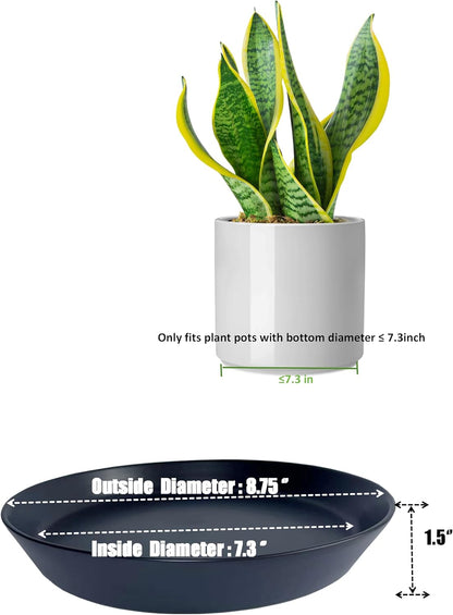 2 Pack 8 Inch Flower Pot Saucers - 9 Inch (8.7 Inch) Ceramic Plant Saucer for Outdoors & Indoors - Glazed Ceramic Plant Pot Trays for Water Drainage - Durable & Stylish Round Plant Tray