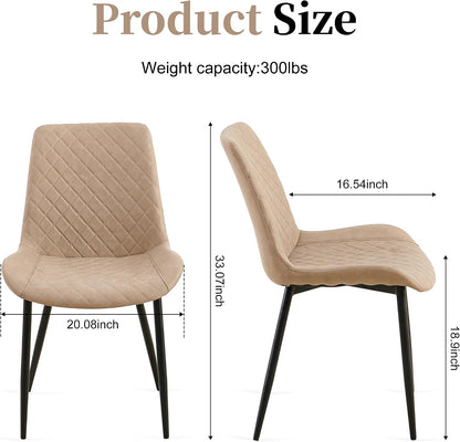 Dining Chairs Set of 4, Modern Upholstered Faux Leather Dining Room Chairs with Diamond Quilted Cushion, Sturdy Metal Legs, Easy Assembly (4 Chairs, Beige)