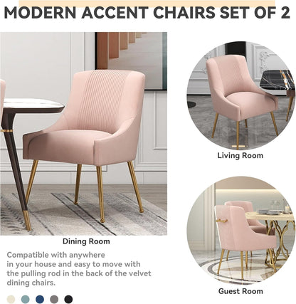 Modern Dining Chairs, Velvet Upholstered Dining Room Chairs with Gold Legs,Tufted Accent Chair Set of 8 for Reception Room Living Room Study Room(Pink)