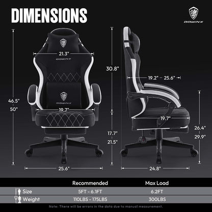 Dowinx Fabric Gaming Chair, Ergonomic Computer Chair with Footrest and Pocket Spring Cushion, Height Adjustable Video Gamer Chair with Lumbar Support for Adults, Black