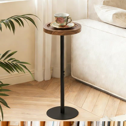 YYW Drink Table, 7.87" Round Side Table, Small Pedestal Side Table, Circle End Table with Metal Base, Martini Tables for Small Spaces, Living Room, Bedroom (Walnut Brown)
