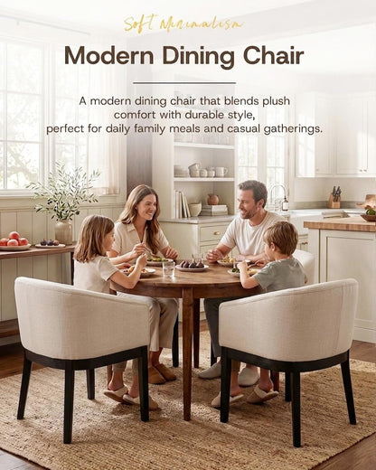 HNY Barrel Dining Chairs Set of 2, Mid Century Modern Upholstered Dining Chairs with Arms, Linen Kitchen & Dining Room Chairs, Solid Wood Frame Accent Chairs for Kitchen, Apartment, Cream