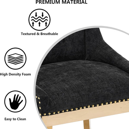 Luxury Fabirc Upholstered Dining Chairs Set of 2,Neutral Chenille Kitchen Room Chair with Nailhead Trim,Modern Padded Side Chairs for Dining Room,Living Room,Bar (Black-Gold, Set of 2)