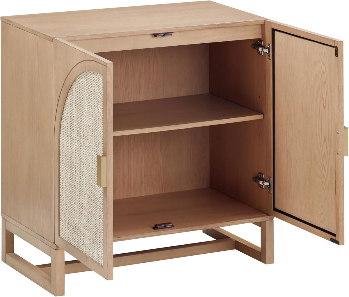 Nathan James Paxton Mid-Century Modern Wood Storage Cabinet with Doors, Arched Storage Cabinet for Living Room or Kitchen with Rattan Door Details, Raw Oak