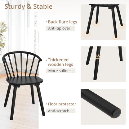 LUE BONA Black Dining Chairs Set of 4, Farmhouse Wood Dining Chairs with Semicircular Backrest, Spindle Dining Chair for Kitchen and Dining Room, 18 Inch