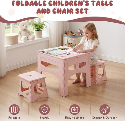 Toddler Table and Chair Set, Kids Foldable Furniture for Playroom, Portable Picnic Dining Station, Homeschool Learning Center, Lightweight Camping Gear, Preschool Study Desk [Object Object]