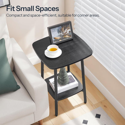 HOOBRO 2-Tier Square Side Table, Small Sofa End Table, Modern Nightstand with Storage Shelves for Small Spaces, Living Room Bedroom Accent Table, 15.7" L x 15.7" W x 24" H, Black BB181BZ01
