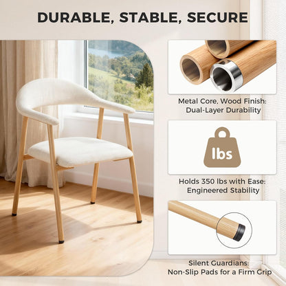 DUMOS Dining Chairs Set of 2, Linen Fabric Upholstered Kitchen Side Chairs with Curved Backrest & Metal Legs, Modern Farmhouse Accent Chairs for Dining Room Kitchen Living Room Cafe, Beige