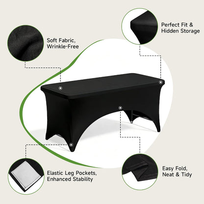 4 Foot Folding Table with Black Table Cloth- 3-Position Adjustable Height, Heavy Duty 400 lbs Capacity - Portable Folding Tables for Camping, Party, Indoor & Outdoor Use, 10 Pack