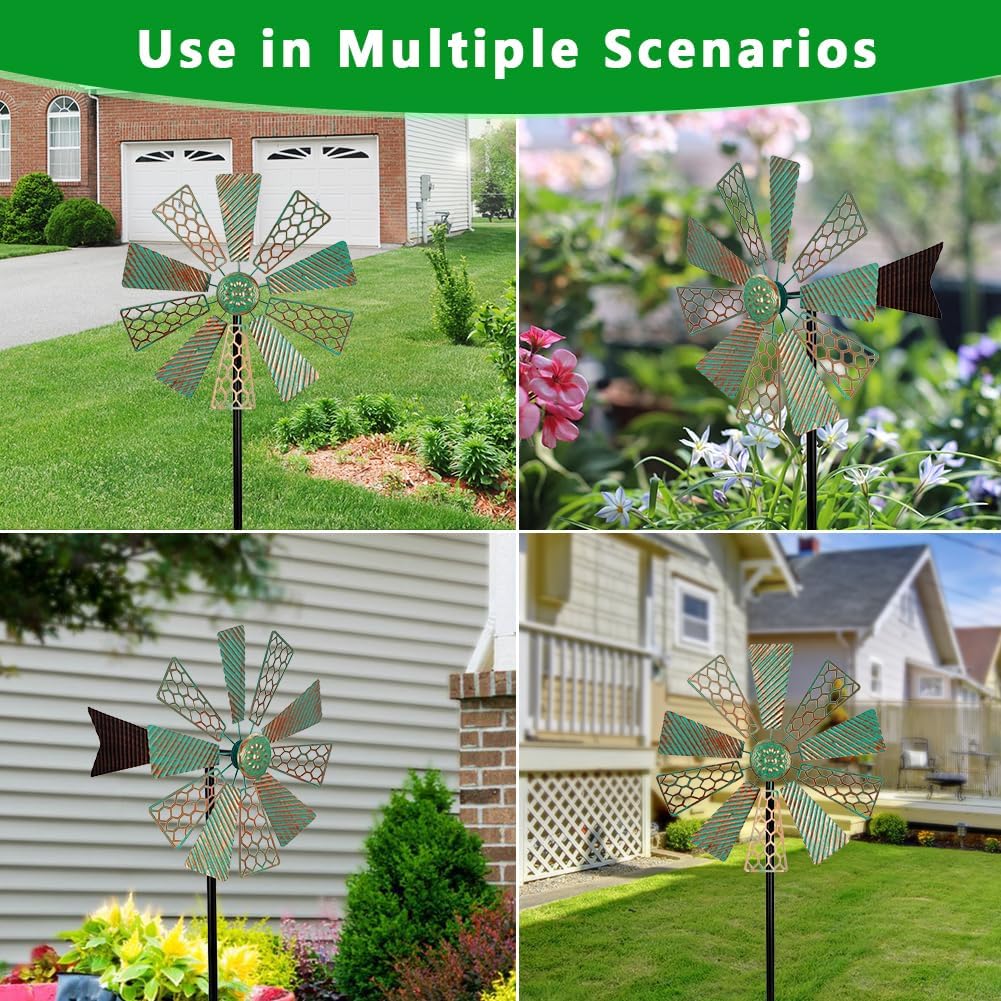Viveta Wind Spinners Outdoor,13”Kinetic Wind Spinner Metal Vintage Windmill for Outdoor Garden Patio Yard Decor,Green