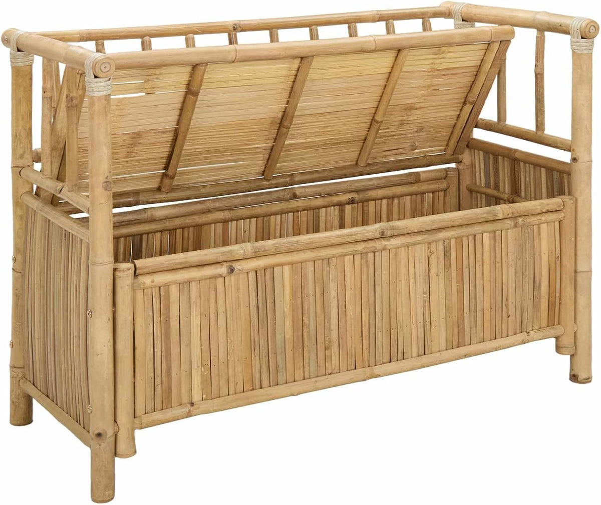 Natural Bamboo Garden Storage Bench with Hidden Compartment, 110 x 47 x 80 cm, Post Leg Design for Indoor and Outdoor Use, Easy Assembly Required