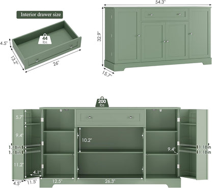 HITHOS 54" W Kitchen Buffet Cabinet with Storage, Coffee Bar Cabinet, Green