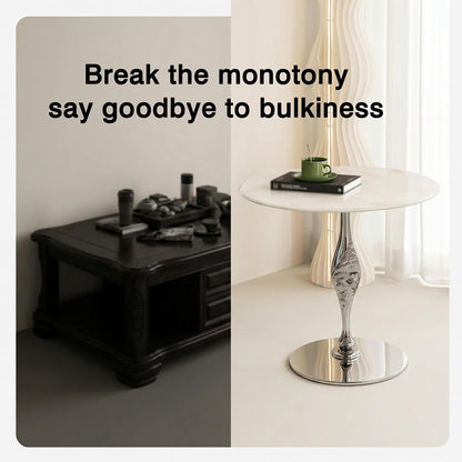 Marble Side Table/Small Round Table – Suitable for Living Room or Bedroom (as a Bedside Table)