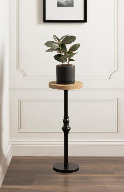 Kate and Laurel Stratton Round Pedestal Drink Table; 9 x 9 x 22; Hazelnut Brown and Black; Decorative Mini Table for Use as Indoor Plant Stand or Cute Martini Table