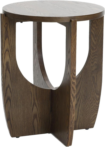 LuxenHome Round End Table, 20 Inch Mid-Century Modern Walnut Finish Wood Accent Side Table for Small Paces, Minimalist Bedside Sofa Nightstand for Living Room, Bedroom, or Office