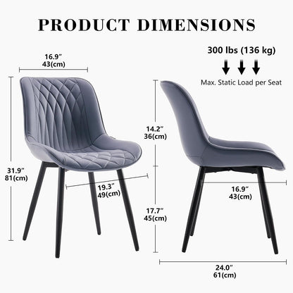 Rowill Dining Chairs Set of 2 Modern Faux Leather Kitchen Chairs with Thickened Metal Frame, Scratch-Resistant Upholstery,Widened Seat & Anti-Slip Pads, Cushioned Backrest for Kitchen,Dusty Blue
