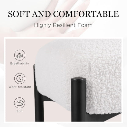 Vanity Stool Chair Faux Fur, 16.3" L x 12.8" W x 17.3" H Soft Ottoman, Makeup Chair Bench Furry Padded Seat with 4 Metal Legs, Footstool Multifunctional Chairs for Bedroom, Living Room, White
