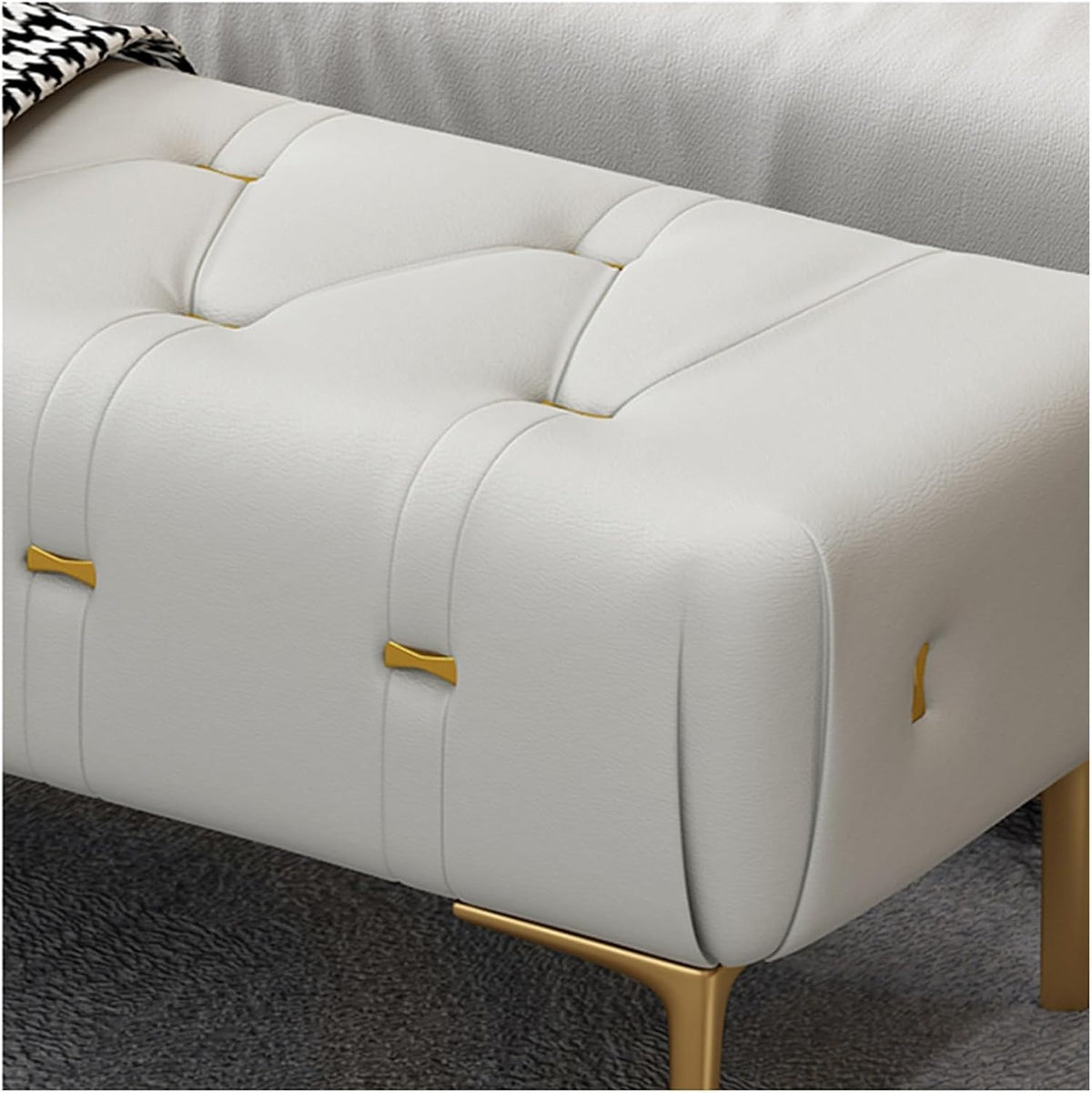 Modern Upholstered Tufted Bench with Padded Seat, Footrest Foot Stool with Sturdy Metal Leg, Leather for Bedroom Living Room Entryway Entryway(Dark Grey,100 * 40 * 43cm)