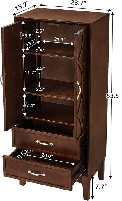 DSHADE 53.5" Tall Mid-Century Modern Kitchen Pantry Cabinet, Retro Sideboard Buffet with Doors/Drawers, Walnut Finish for Entryway, Living Room, Kitchen, Garage Storage