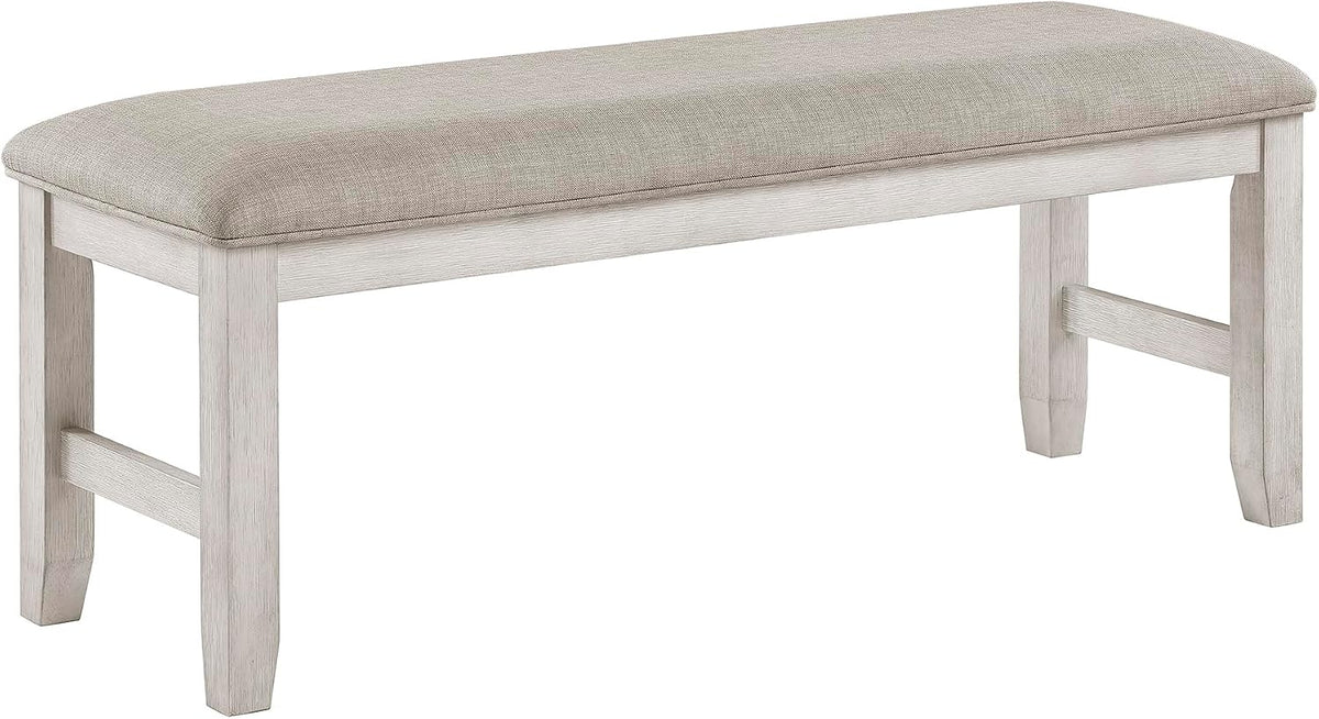 Lexicon Dining Bench with Padded Seat and Wooden Frame, Entryway Bench, Light Gray Textured Fabric Upholstered Dining Seat for Kitchen/Living Room, 19.5" SH, Brushed Antique White