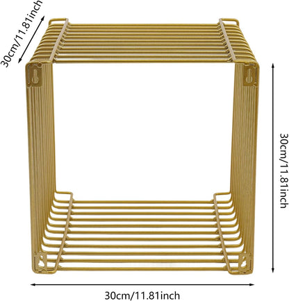 Retro Side Table, Industrial Night Stand, Wire Cube Storage Rack, Coffee Table, Small End Tables, Iron Multi-Purpose Desktop Shelf for Compact Spaces, Living Room Bedroom (Gold, 11.81in)