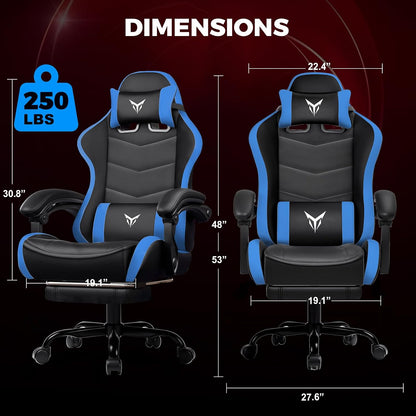GTPLAYER Gaming Chair with Footrest, Video Game Chairs Racing Style PC Game Chairs 350lbs for Adults - Padded High Back Ergonomic Reclining Silla Gamer, Linkage Armrest, Blue