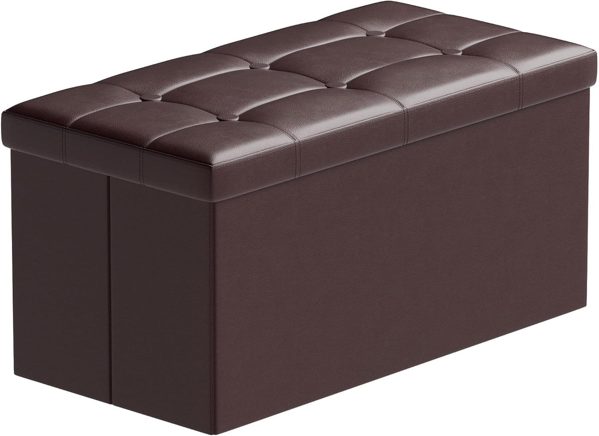 BRIAN & DANY 30 Inches Storage Ottoman Bench, Faux Leather Ottoman with Storage, Folding Bench Shoe, Foot Rest Stool, for Living Room, Brown