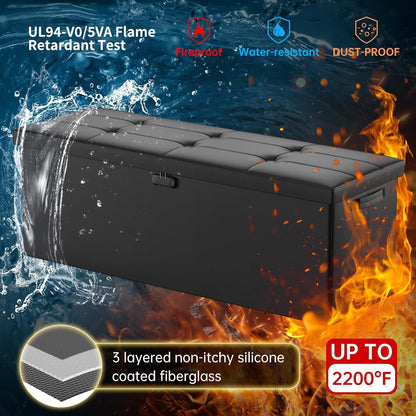 DocSafe Storage Ottoman Bench,Fireproof＆Waterproof Folding Bench with Lock(15”x 43”x15”),Leather Storage Chest with Handles＆2 Extra Boxes,Ottoman Safe for Bedroom,Living Room,Home Office,Black