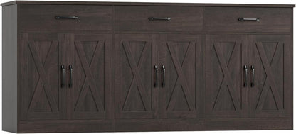HOSTACK 71"W Farmhouse Kitchen Sideboard Buffet Cabinet with Storage, Brown