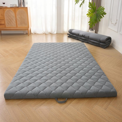 DOWNSTORIA Japanese Floor Mattress, Futon Mattress Roll Up Tatami Mat with Handle, Foldable Floor Bed Sleeping Pad for Camping, Full Size, Grey(54x75)