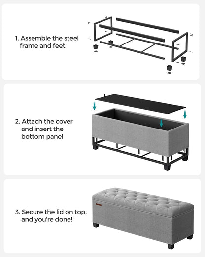 SONGMICS Storage Ottoman Bench, Foot Rest with Legs, Load up to 661.4 lb | End of Bed Bench, Storage Chest, 43.3 x 15.8 x 15.8 Inches, Dove Gray and Ink Black, MELISA Collection ULSF088G02