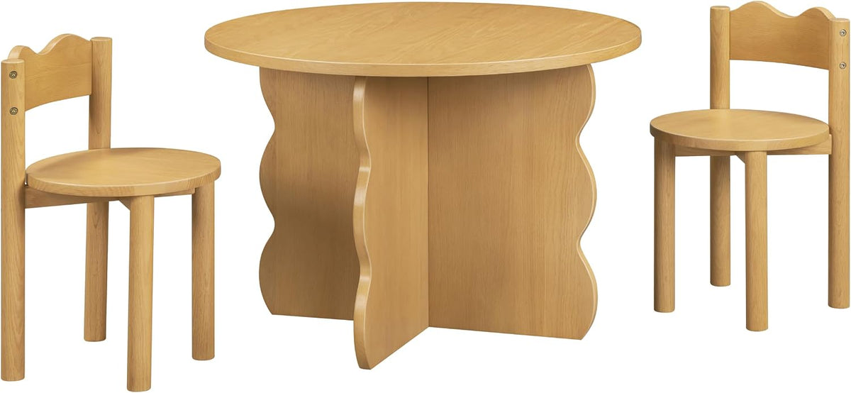 babyletto Ripple Play Table and Chairs Set in Natural Oak | GREENGUARD Gold Certified Wooden Kids Play Table & Chairs Set - Recommended For Ages 5-8, Ideal For Art & Play
