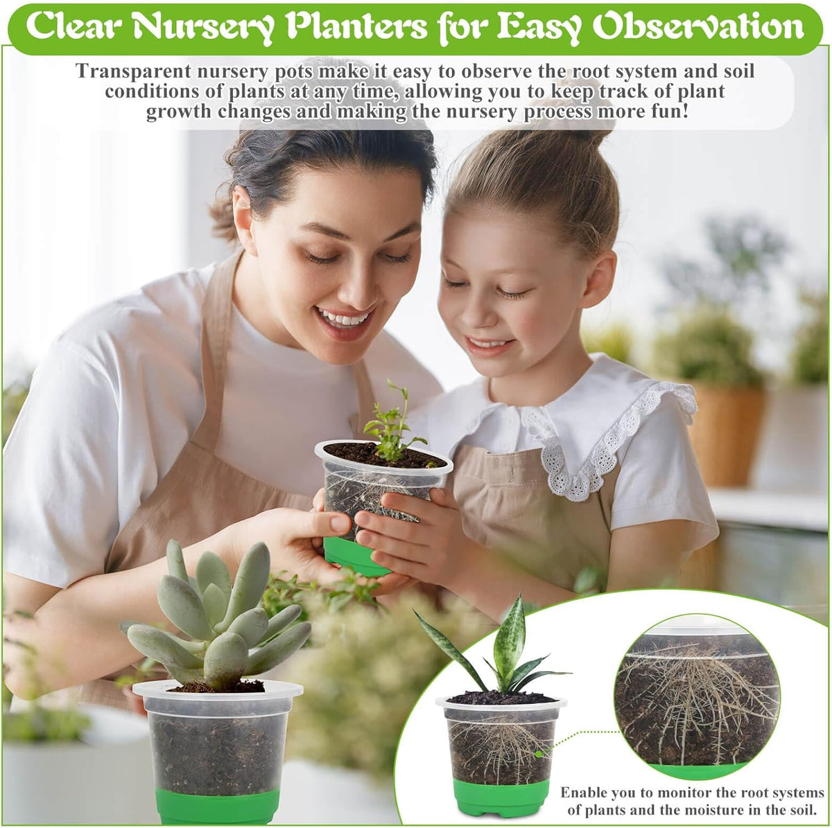Caffox 51PCS Reusable Seed Starter Kit Includes 26 Packs 3 Sizes Clear Nursery Pots with Silicone Base, Repotting Mat, Gardening Gloves, Plant Labels and Seedling Tools for Easy Transplant