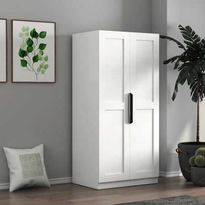 Standalone Pantry Cabinet Buffet Sideboard Cupboard with Double Doors, Multi-Level Shelving, Tall Organizer Storage for Kitchen Dining Living Hallway Bathroom, Modern Retro Furniture (White)