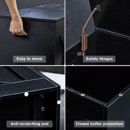 39.3” Storage Bench, Extra Large Entryway Bench with Storage,Storage Chest with 2 Safety Hinges,Blanket Storage,Shoe Storage Chest for Bedroom,Living Room,Easy Assembly.-Ink Black