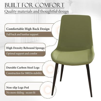 Modern Dining Chairs Set of 4, PU Leather Upholstered Dinner Chairs with Sturdy Metal Legs and Comfort Backrest, Armless Accent Side Chairs for Home Kitchen, Living Room (Green)