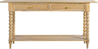 Christopher Knight Home Zeka Narrow Console Table with Storage, Wood Entryway Table with 2 Drawers and 1 Bottom Shelf, Retro Display Table with Unique Spherical Legs for Hallway, Living Room, Natural