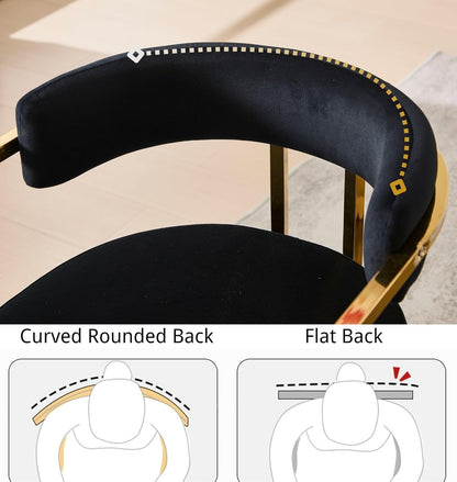 Hyfirm Barrel Dining Chairs Set of 6, Modern Upholstered Belvet Dining Room Chairs with Armrests Gold Metal Legs, Accent Kitchen Chair for Restaurant Living Room, Black