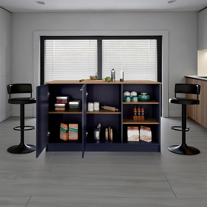 Kitchen Island with 2 Doors and 7 Shelves Alby Blue/Natural Oak | Combines Alby Blue and Natural Oak finishes for modern warm aesthetic