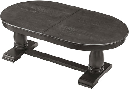 Mid-Century Modern Wooden Dining Table Extendable Oval Dining Table with 18" Leaf and Heavy Duty Column Legs, 76-inch Oversized Oval Wood Diningtable