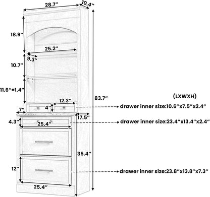 High Kitchen Pantry, Freestanding Tall Kitchen Hutch with Faux Marble Top,Cupboard Cabinet with 5 Storage Drawers and Adjustable Shelf, Set of 2 (White, 2 Pantry)