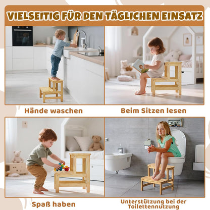 COSYLAND Tritthocker mit 2 Stufen | Kindertreppchen Schemel | Kindermöbel für Bad, Küche, Kinderzimmer ab 2 Jahre | Toilettenhocker (Natural)
