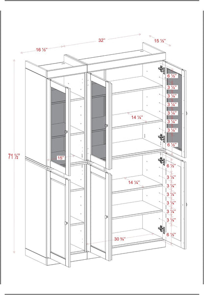 Palace Imports 100% Solid Wood 48.5"" Pantry China Cabinet with Raised Panel, Frosted Glass Doors, 2-Drawers and Adjustable Shelves